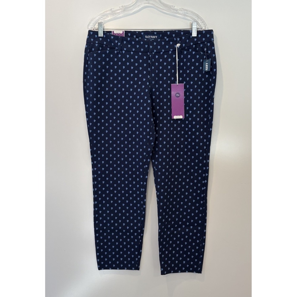 Old Navy The Diva Skinny Ankle Pants Navy Blue Heart Print Stretch Size 12 NWT